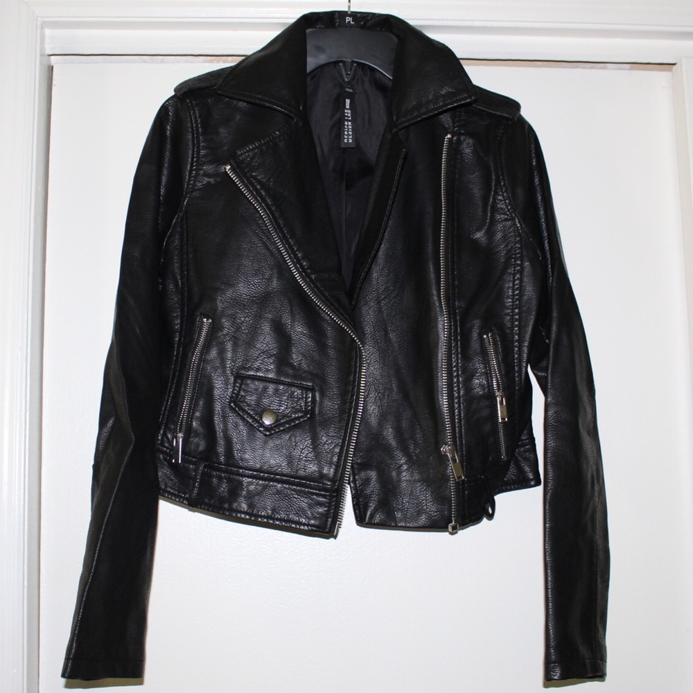 Black leather moto jacket